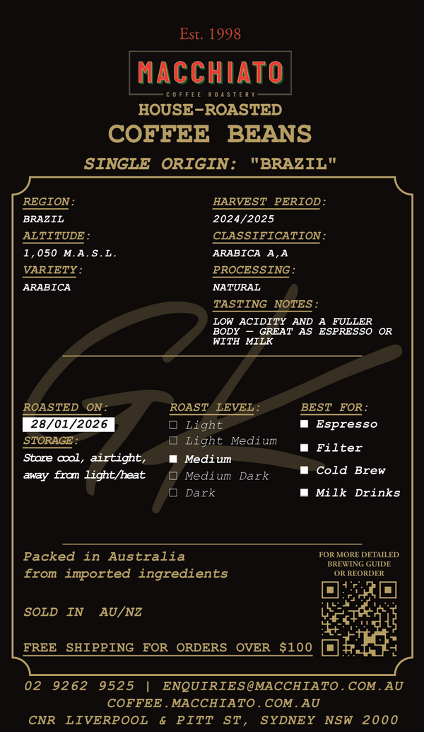 Single Origin Brazil Lua Roxa coffee bag label