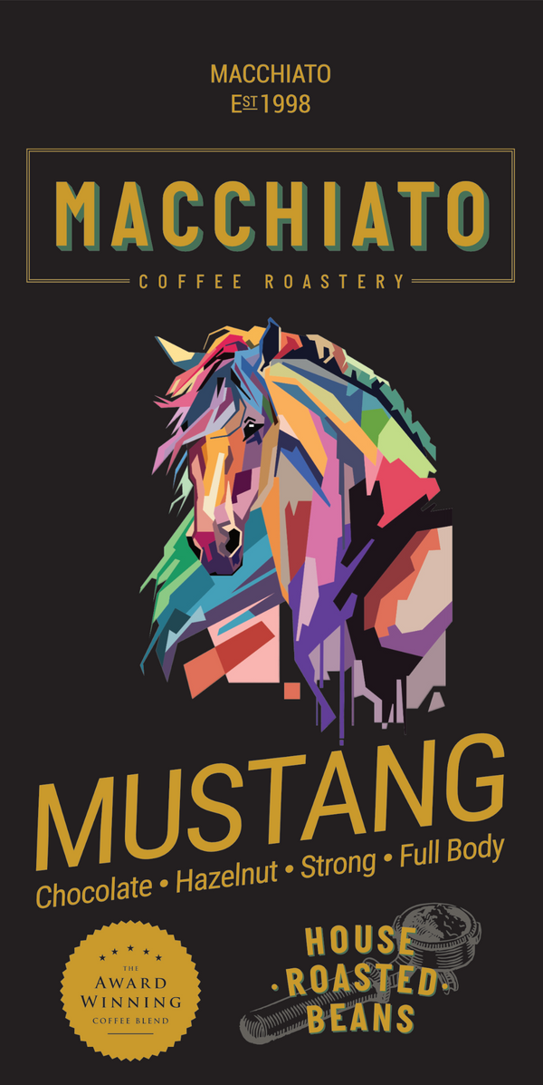 Mustang blend coffee bag label