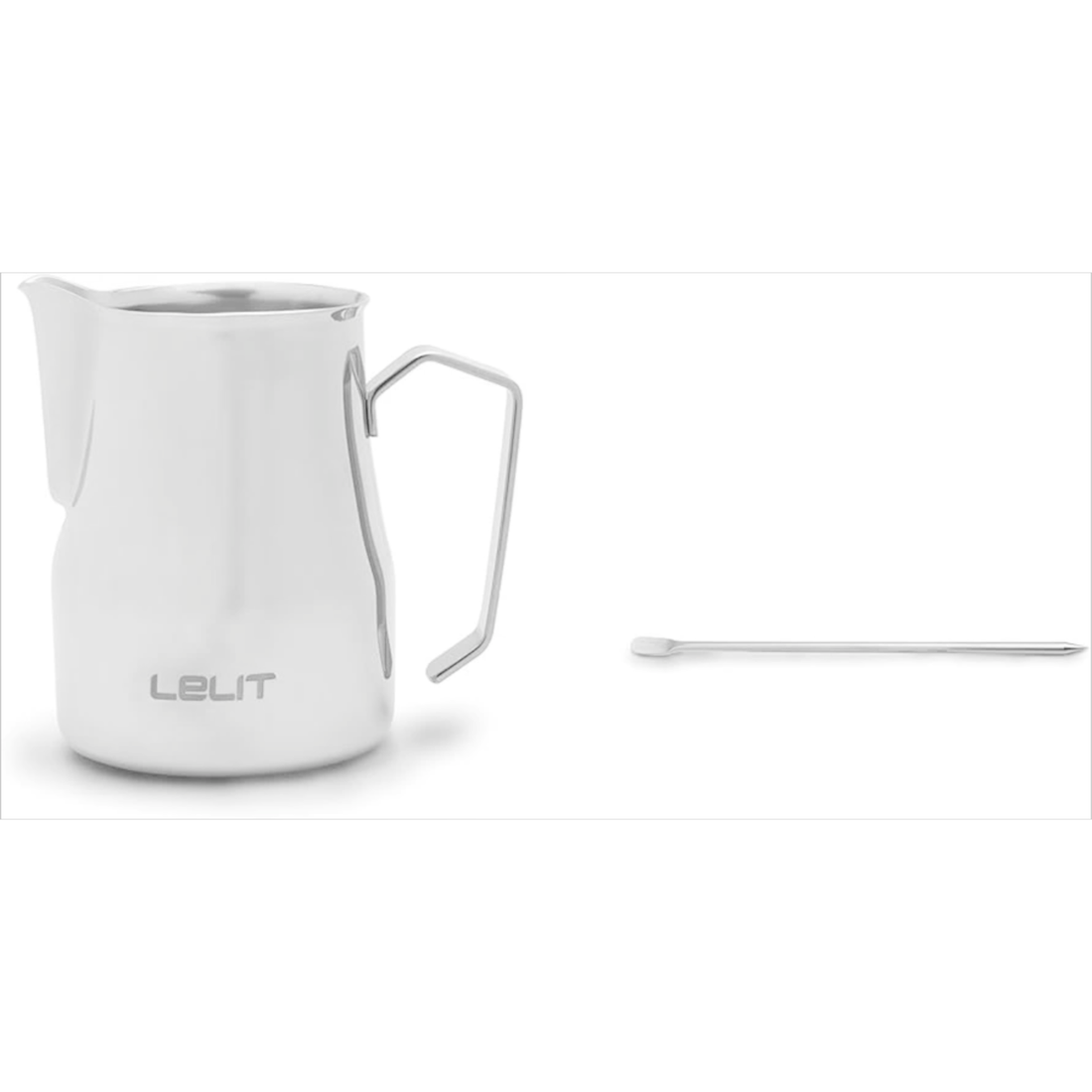 Lelit stainless steel milk jug and latte art pen
